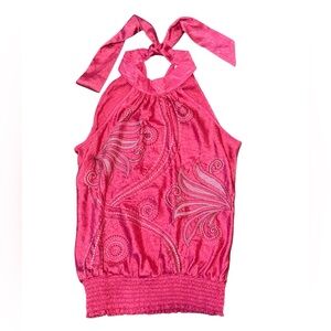 Gorgeous Pink Embroidered Halter Top
